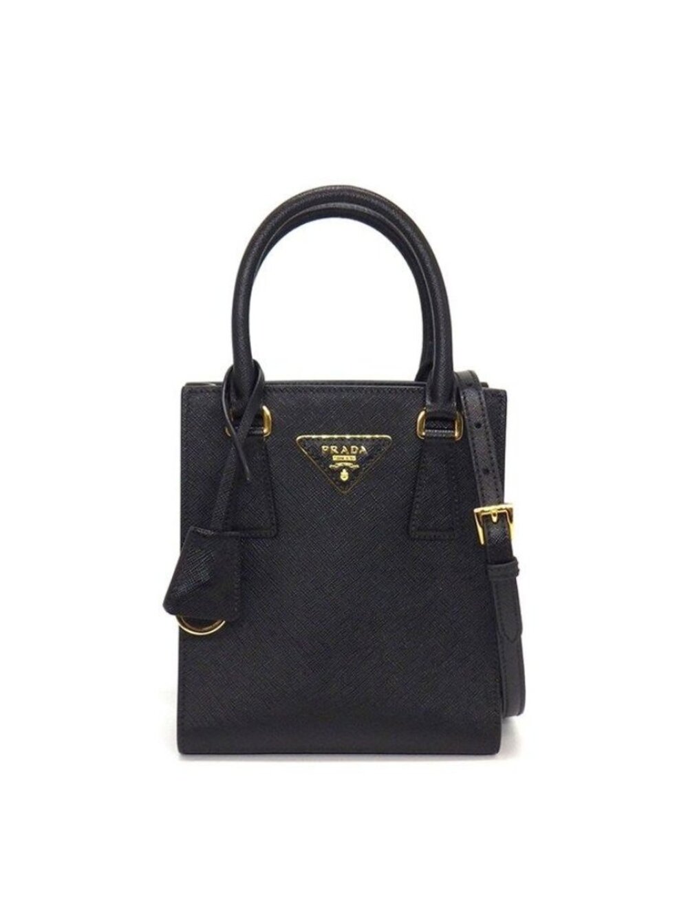 Prada Shoulder Bag Vertical Black Saffiano Leather Gold